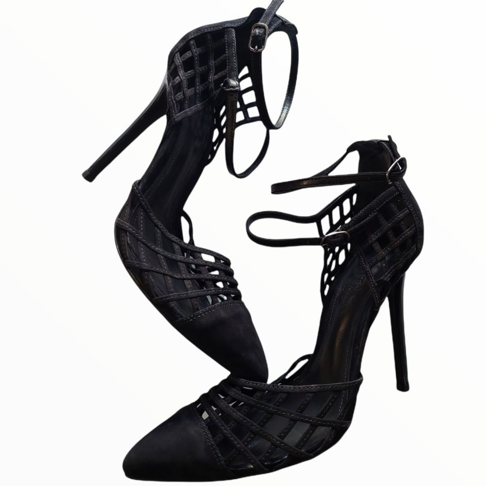 SCHUTZ Caged Suede Close Toe Pumps